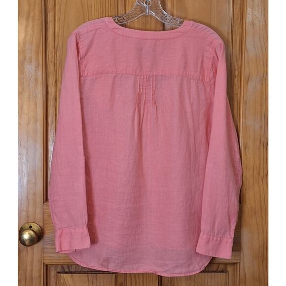 Talbots Shirt Womens XS 100% Linen Salmon Pink Oversized Comfy Popover Coastal - Picture 3 of 6
